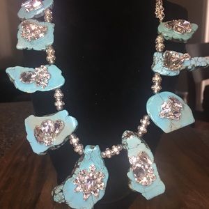 Turquoise & Crystal Silver Boho Chic Necklace